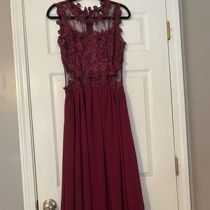 Maroon See Through Maxi Formal Dress
